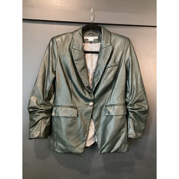 Veronica Beard Hollis Emerald Faux Vegan Leather Dickey Jacket Blazer Size 4 - Picture 4 of 12